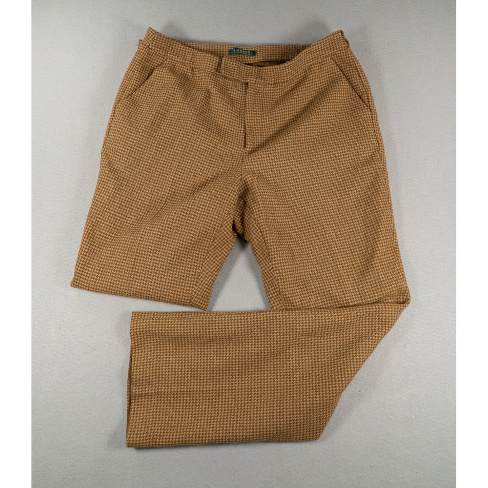Lauren Ralph Lauren Houndstooth Wool Angora Straight Leg Dress Pants Brown 12